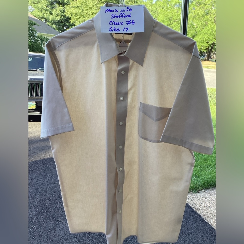 Stafford Tan and Brown Casual Button Down Shirt